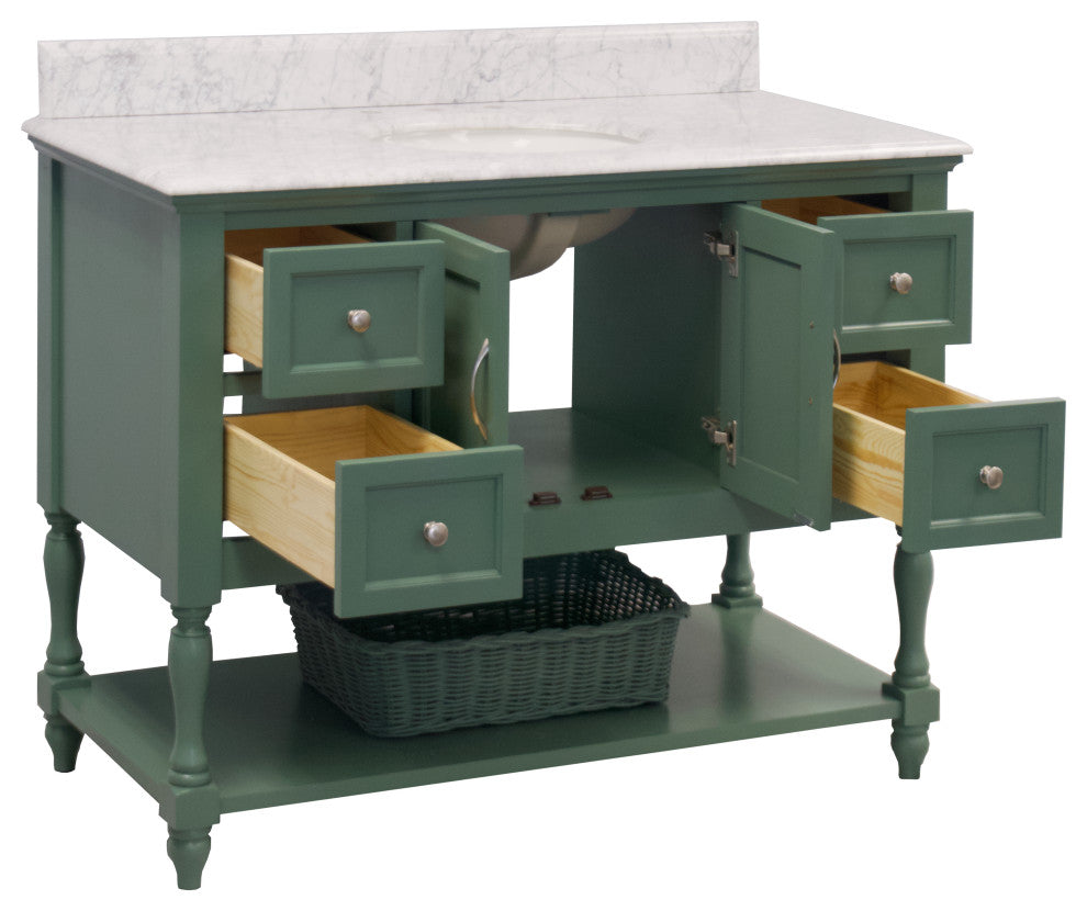 Beverly 48" Bathroom Vanity, Sage Green, Carrara Marble