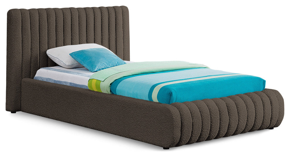 Nash Boucle Fabric Upholstered Bed, Brown, Twin