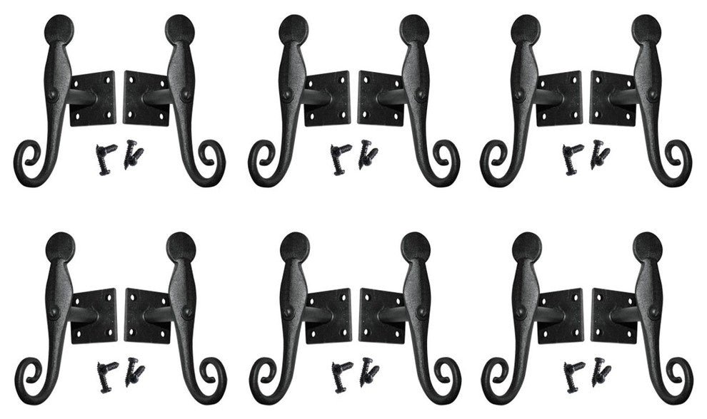 Black Shutter Dog Rat Tail Hand Forged Iron Rustproof Finish Set of 6