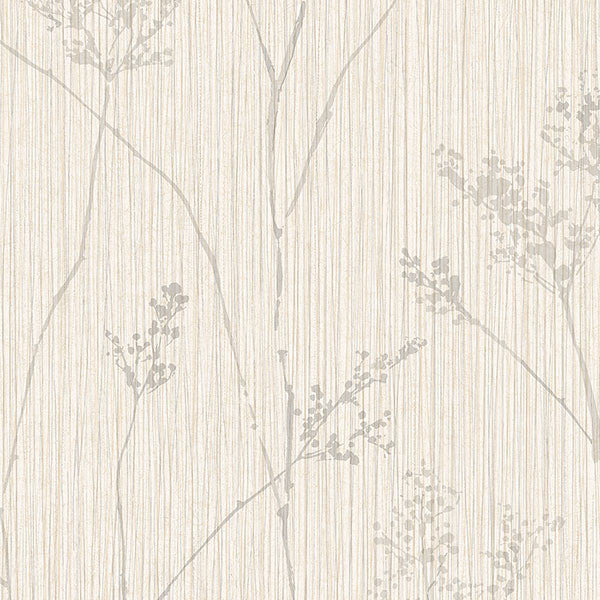 Textured Plant Silhouette Wallpaper, Gray and Cream, Sample