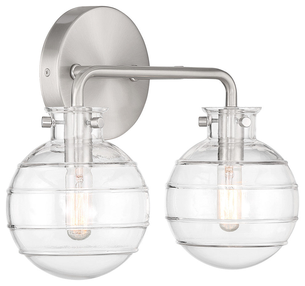 Mason 2-Light Bathroom Vanity Light, Matte Black, Satin Nickel