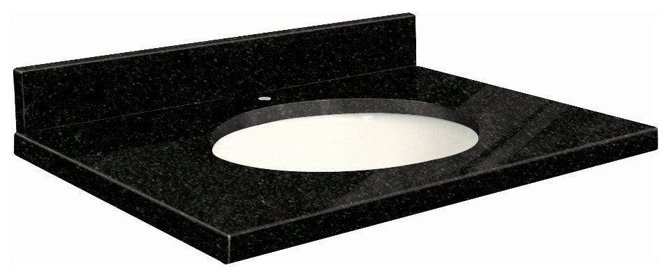 Granite 25"x19" Vanity Top, Single Faucet Hole, Absolute Black, White Bowl