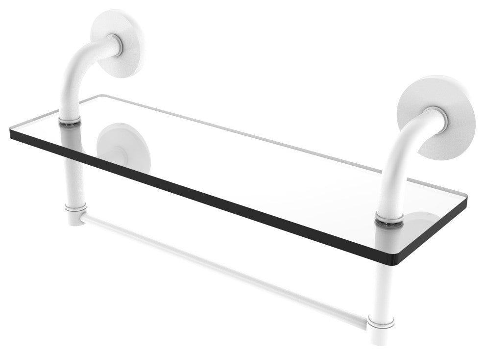 Remi 16" Glass Vanity Shelf with Towel Bar, Matte White