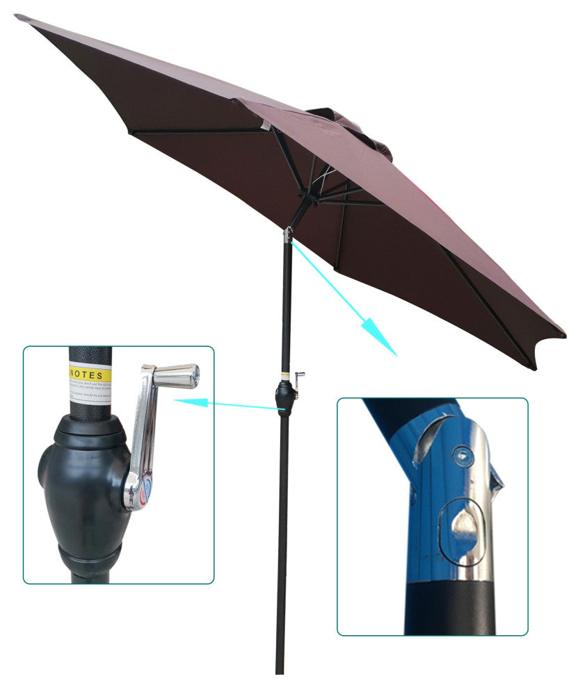 9' Outdoor Patio Market Umbrella With Push Button Tilt and Crank, Chocolate
