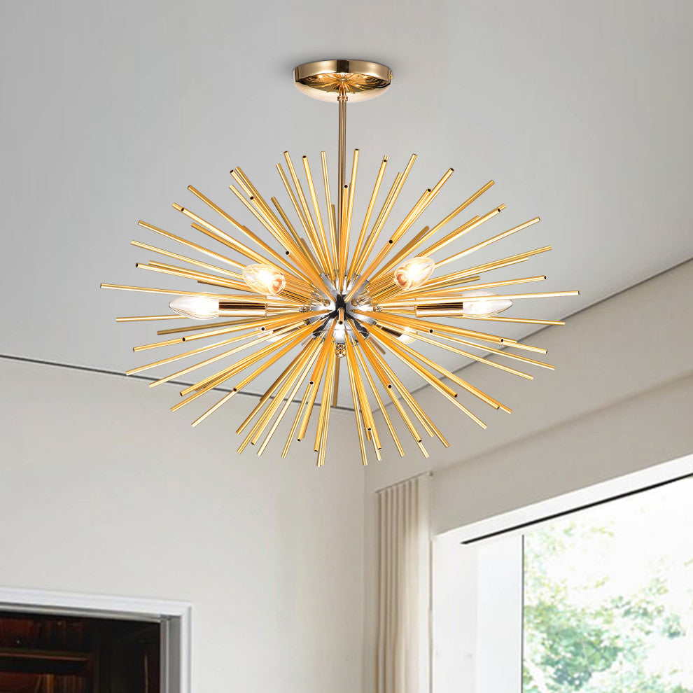Sami Sputnik Shiny Chrome and Frosted Brass Industrial Chandelier