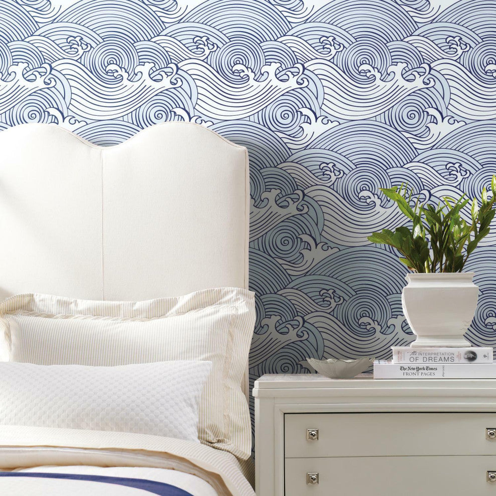 Blue & White Asian Waves Peel & Stick Wallpaper