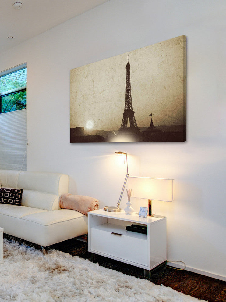 "Eiffel Tower and Setting Sun" Print on Wrapped Canvas