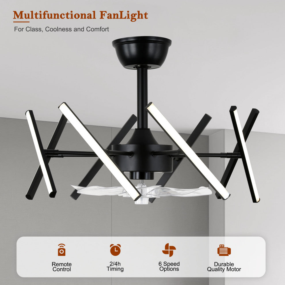 20" Matte Black Modern Ceiling Fan Light w Dimmable DIY Light