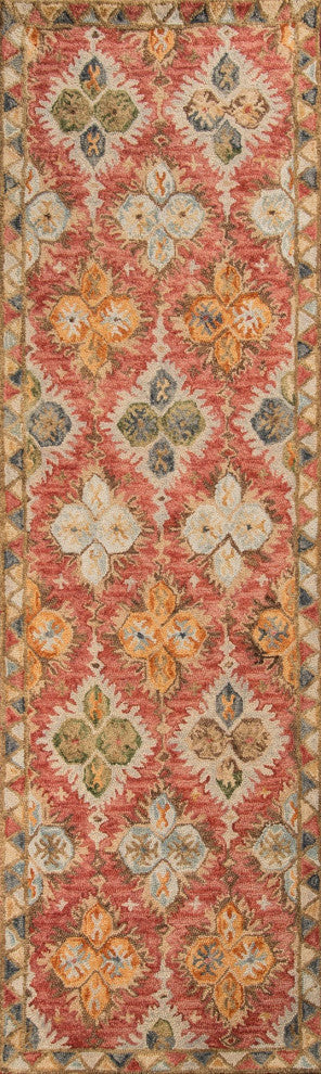 Momeni Tangier Tan17 Damask Rug, Red, 2'3"x8'0" Runner