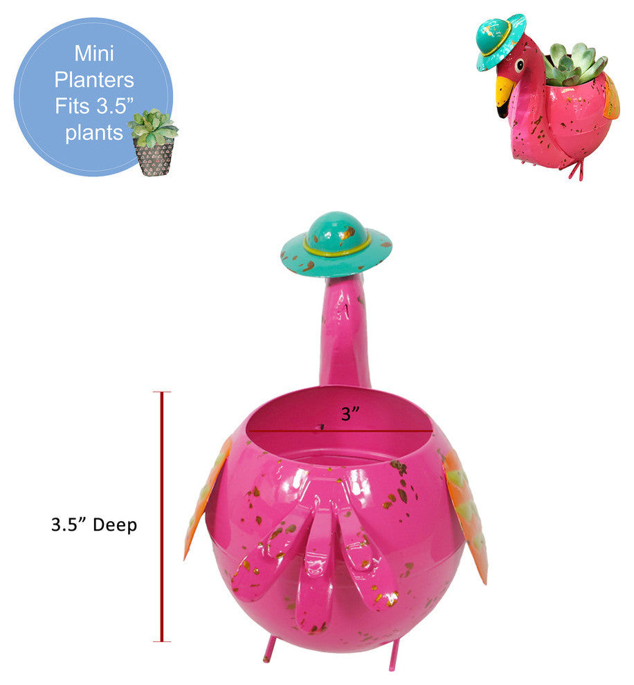 Metal Mini Flamingo Planter Garden Flower Pot Indoor Pen Holder Outdoor Yard Art