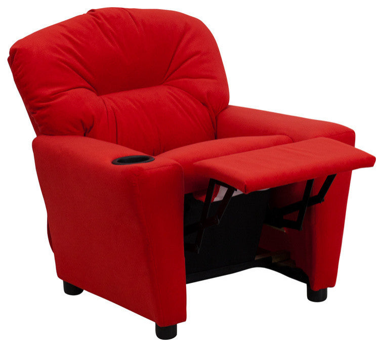 Kids Recliner With Cup Holder, Red Microfiber