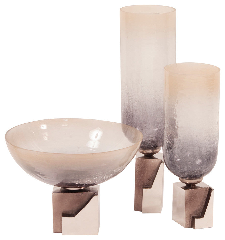 Howard Elliott Ombre Glass Vase on Square Aluminum Base, Small