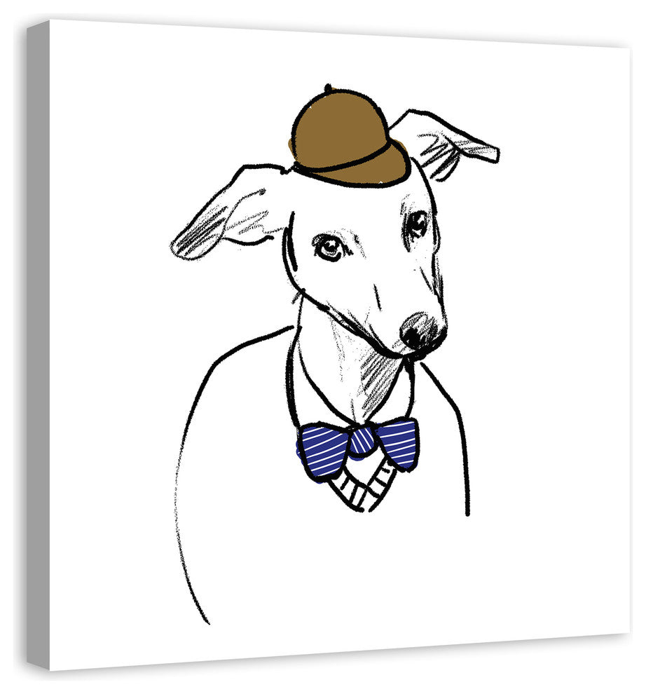 Designs Direct Greyhound With Hat And Bowtie 36x36 Canvas Wall Art