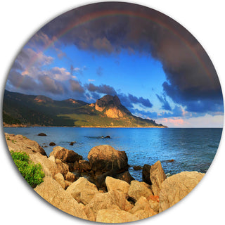 Rainbow Over The Ocean Bay, Modern Seascape Round Wall Art, 36"