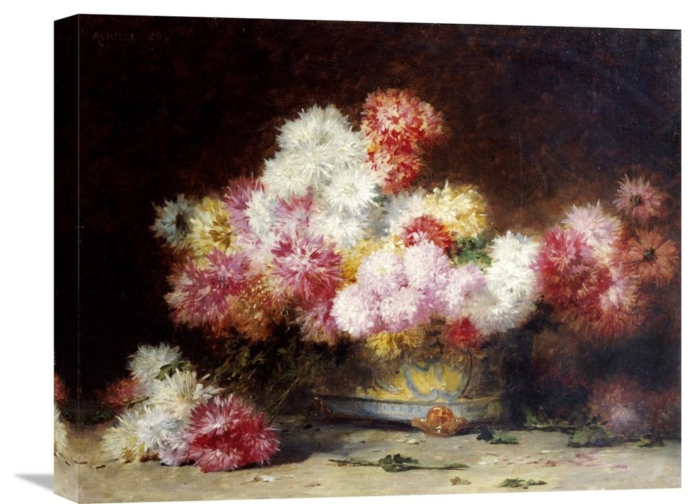 "Chrysanthemum and Other Flowers In a Bowl" Artwork, 22"x17"