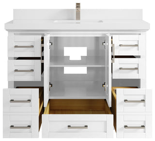 Boston 48 Single Sink Bath Vanity in White 2" White Quartz
