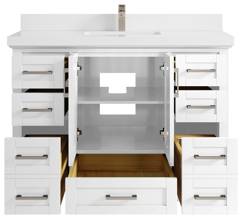 Boston 48 Single Sink Bath Vanity in White 2" White Quartz