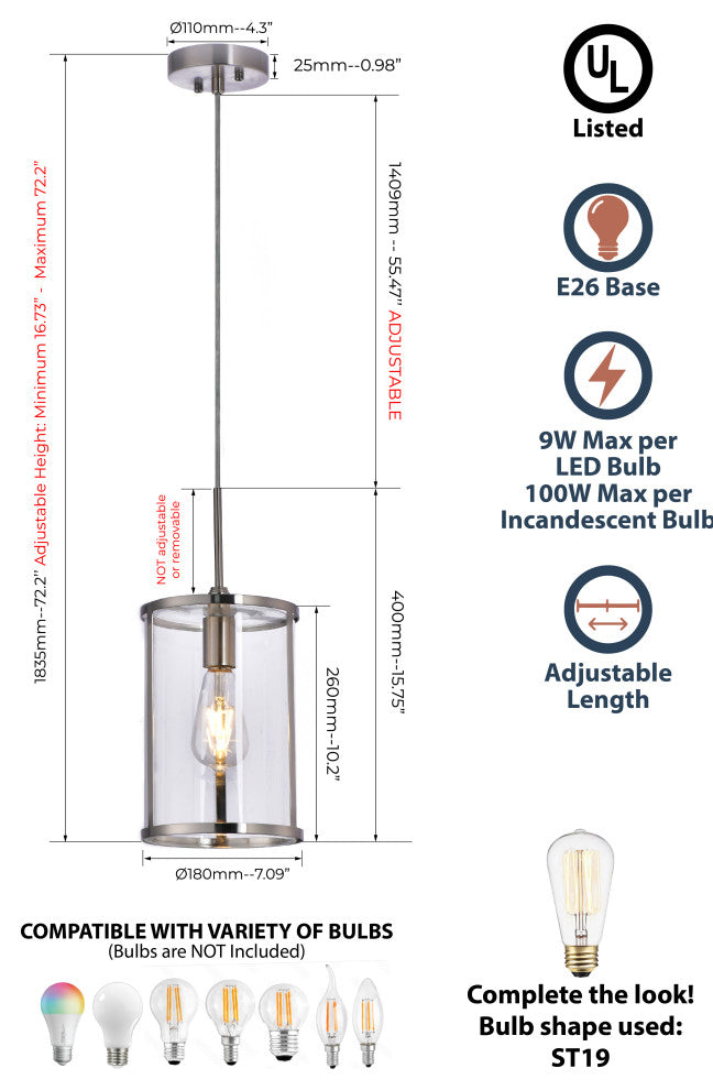 Lazzur Baise 1 Light 7" Satin Nickel Pendant