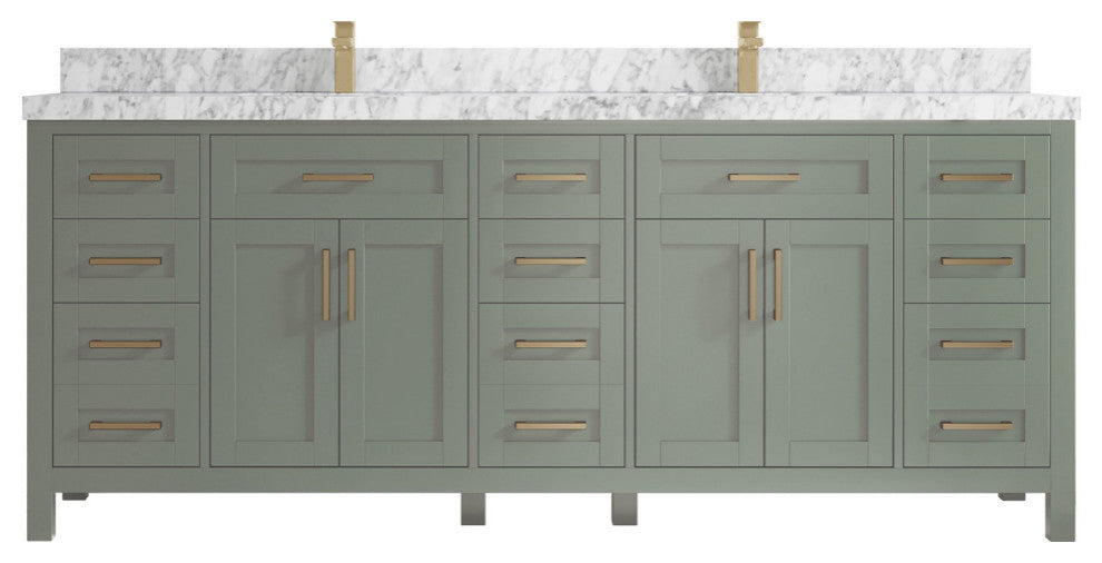 Cambridge 84" Double Sink Bath Vanity in Evergreen 2" Carrara Marble