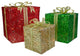 Set of 3 Red and Green Gift Box Lighted Christmas Outdoor Decoration 12"
