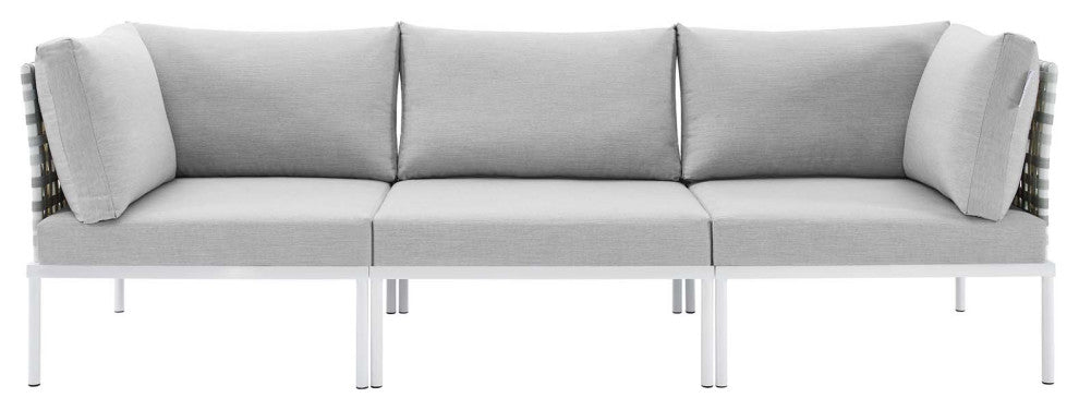 Harmony Sunbrella Basket Weave Outdoor Patio Aluminum Sofa, Taupe Gray