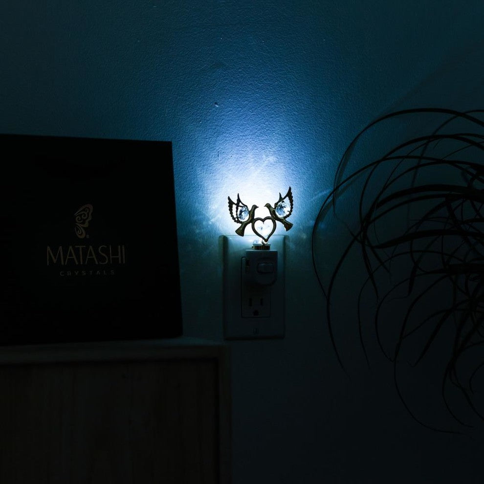 24K Gold Plated Crystal Studded Love Doves Night Light With white LED Bulb