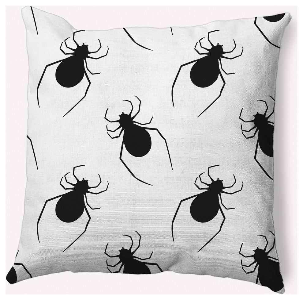 18" x 18" Crawling Spiders Indoor/Outdoor Polyester Throw Pillow, White
