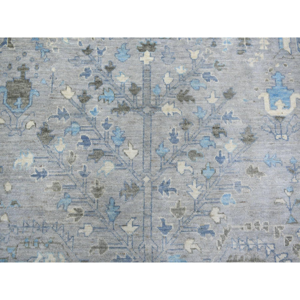 Gray Angora Oushak Willow and Cypress Tree Design Hand Knotted Rug, 8'2"x9'10"