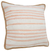Coral Pink and White Striped Jute Bordered Throw Pillow