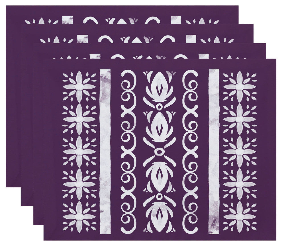 18"x14" Cuban Tile 2, Geometric Print Placemats, Set of 4, Purple