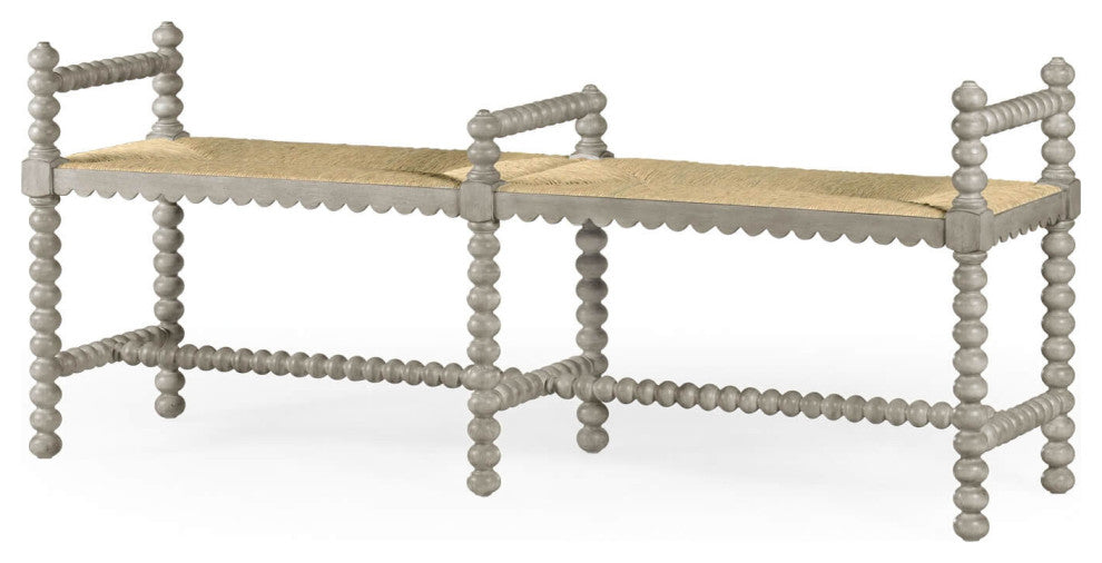 Jacobean Style Grey Painted Bench