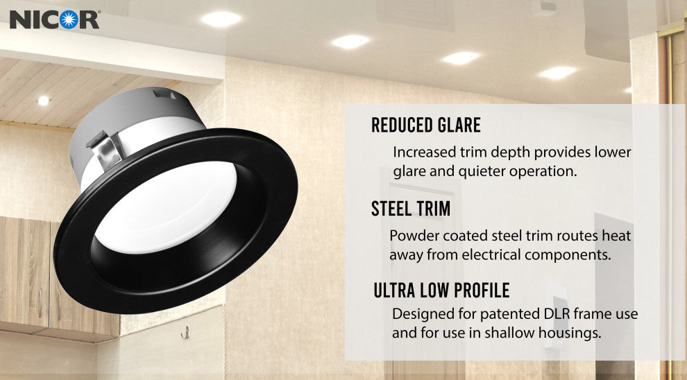 DLR(v6) Recessed LED Downlight, Black, 3000k, 1 Pack