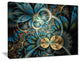 "Symmetrical Blue Gold Fractal Flower" Digital Wall Art, 20"x12"