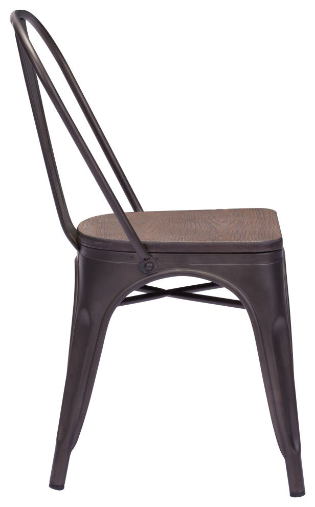 Set of Two Rustic Bistro Black and Brown Dining Chairs