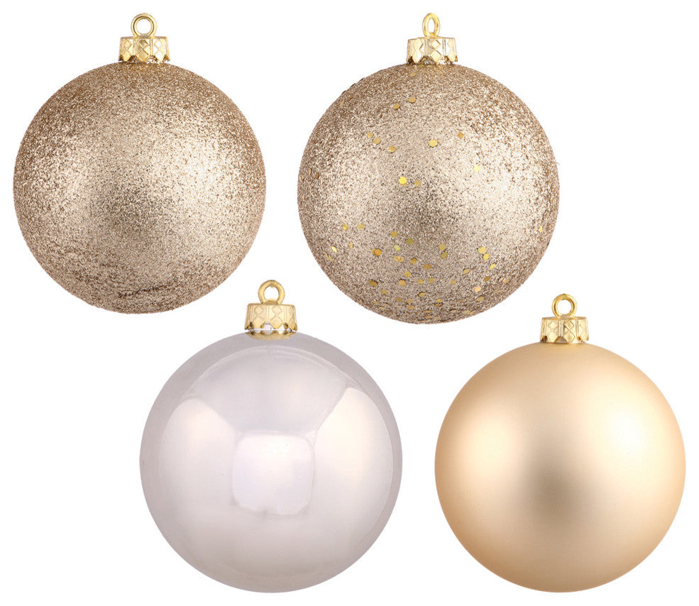 Vickerman 6" Champagne 4-Finish Ball Ornament Assortment, 4 per Box