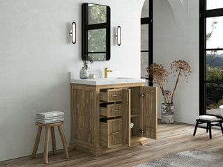 Alys Teak 36 Bathroom Vanity Right Offset Sink Whitewashed 2" Calacatta Laza