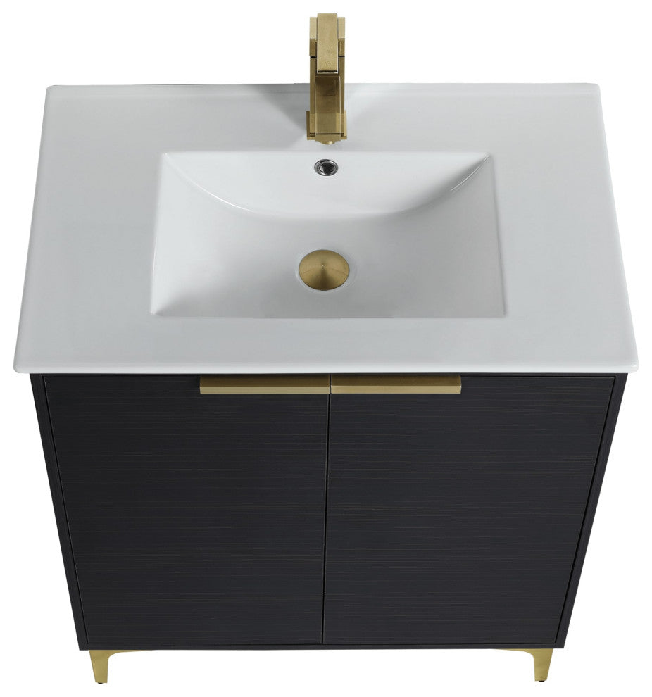 Wilmington Bath Vanity, Chestnut, 30 Inch, Satin Brass Hardware