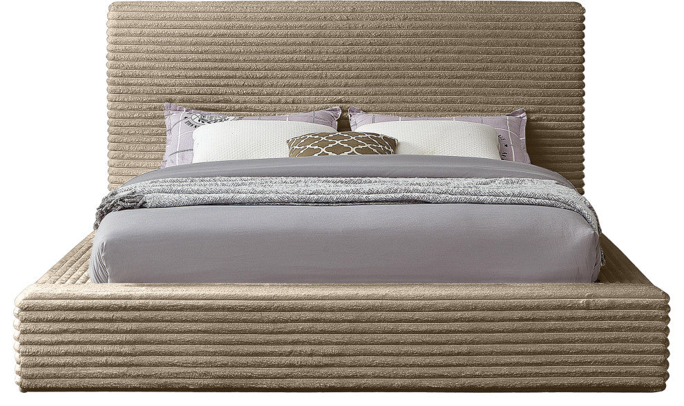 Dexter Upholstered Bed, Taupe, King, Corduroy Fabric