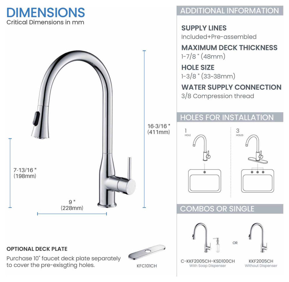 Napa Single Handle Pull Down Faucet, Chrome, Without Soap Dispenser