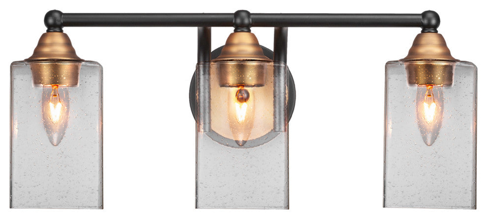 Paramount 3-Light Bath Bar, Matte Black/Brass, 4" Clear Bubble