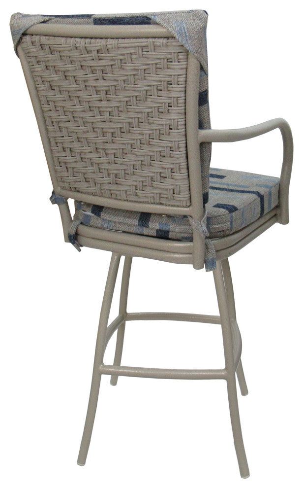 Outdoor Patio Swivel Bar Stool Ofir with Arms, B-W Blue Beige - Beige, 26"
