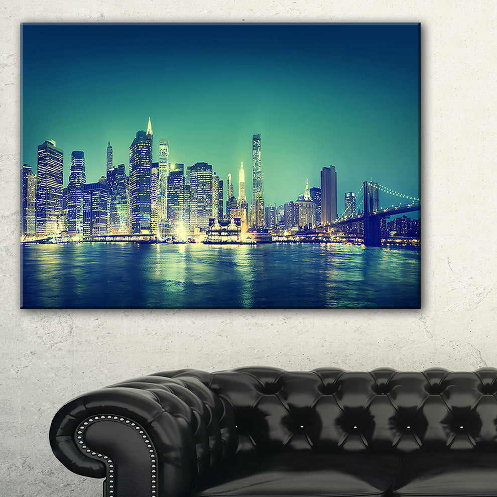 "New York City" Panorama Night Concept Cityscape Canvas Print40"x30"