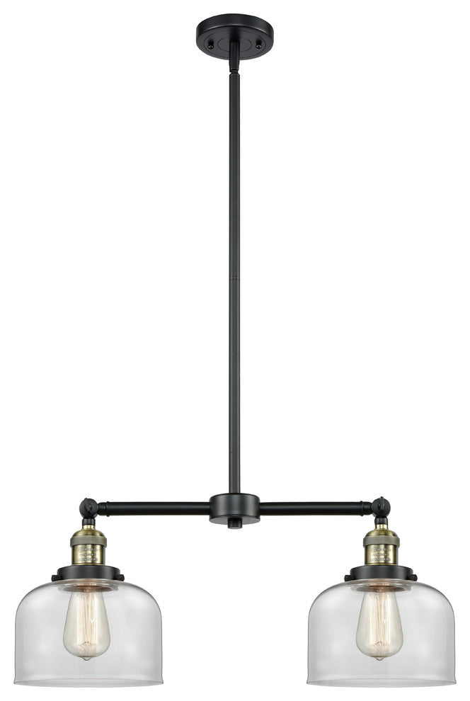 Large Bell 2-Light Chandelier, Black Antique Brass, Glass: Clear