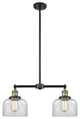 Large Bell 2-Light Chandelier, Black Antique Brass, Glass: Clear