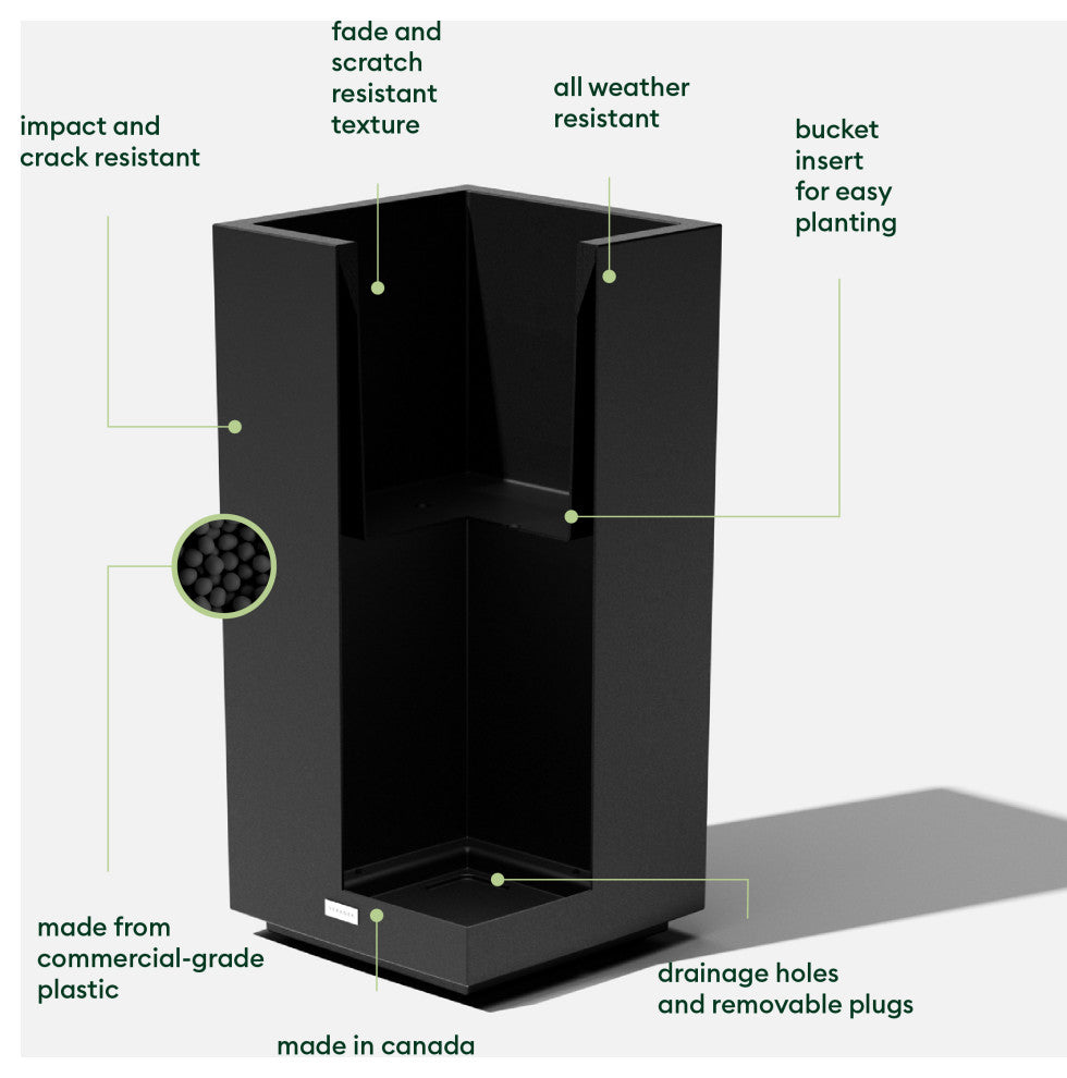 Veradek Block Series Pedestal Planter, Black, Tall