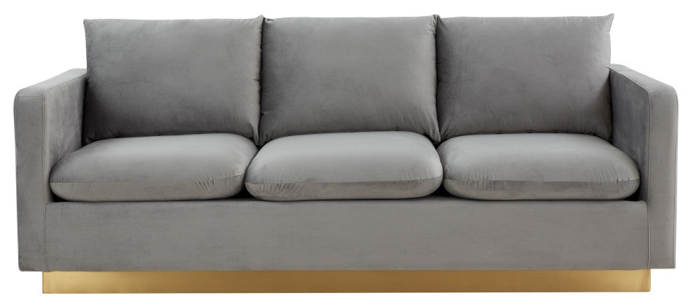 Leisuremod Nervo Modern Mid-Century Upholstered Velvet Sofa With Gold Frame