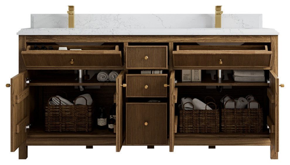 Sonoma Teak 72 Double Sink Bath Vanity in Dark Natural with 2" Empira Quartz