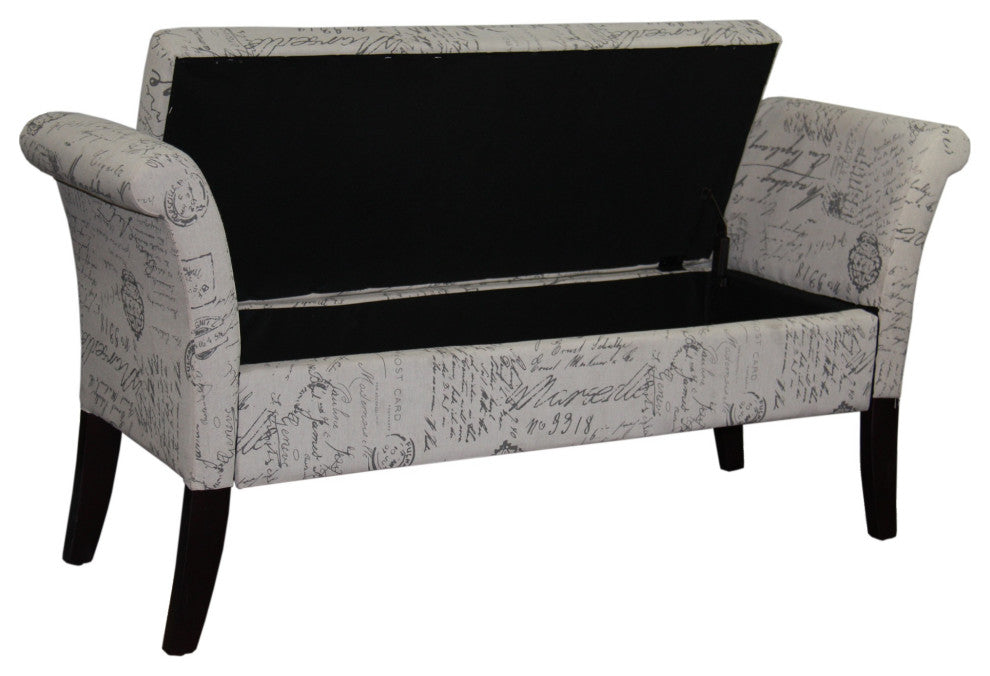 Black and White Vintage Postcard Settee Style Storage Bench