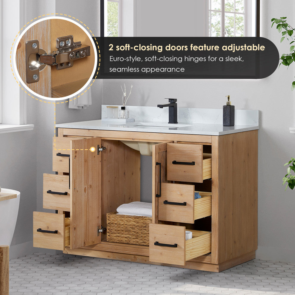 Anais Vanity Grain White Engineered Stone Countertop, Light Brown, 48", No Mirror
