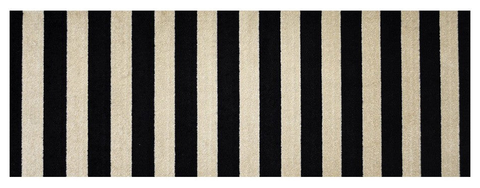 2' x 6' Black and Tan Wide Stripe Washable Runner Rug